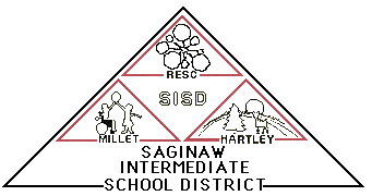 The logo for the Saginaw Intermediate School District; a triangle showing the three school divisions: the Millet Center; Hartley Outdoor Nature Center; and the Administrative branch of the school